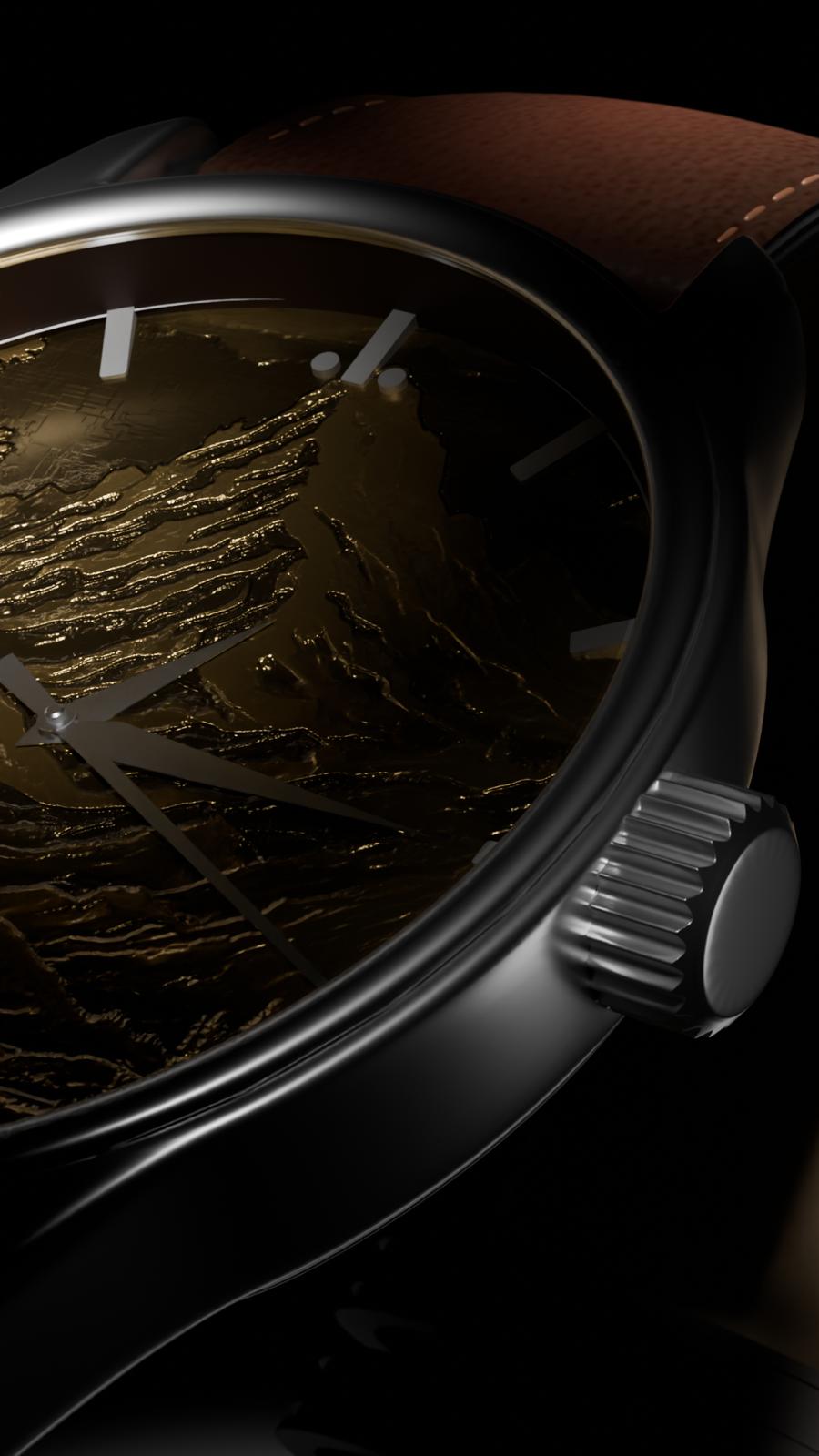 Alta Tellus engraved dial close-up – a wearable piece of nature, crafted with high-precision laser work.