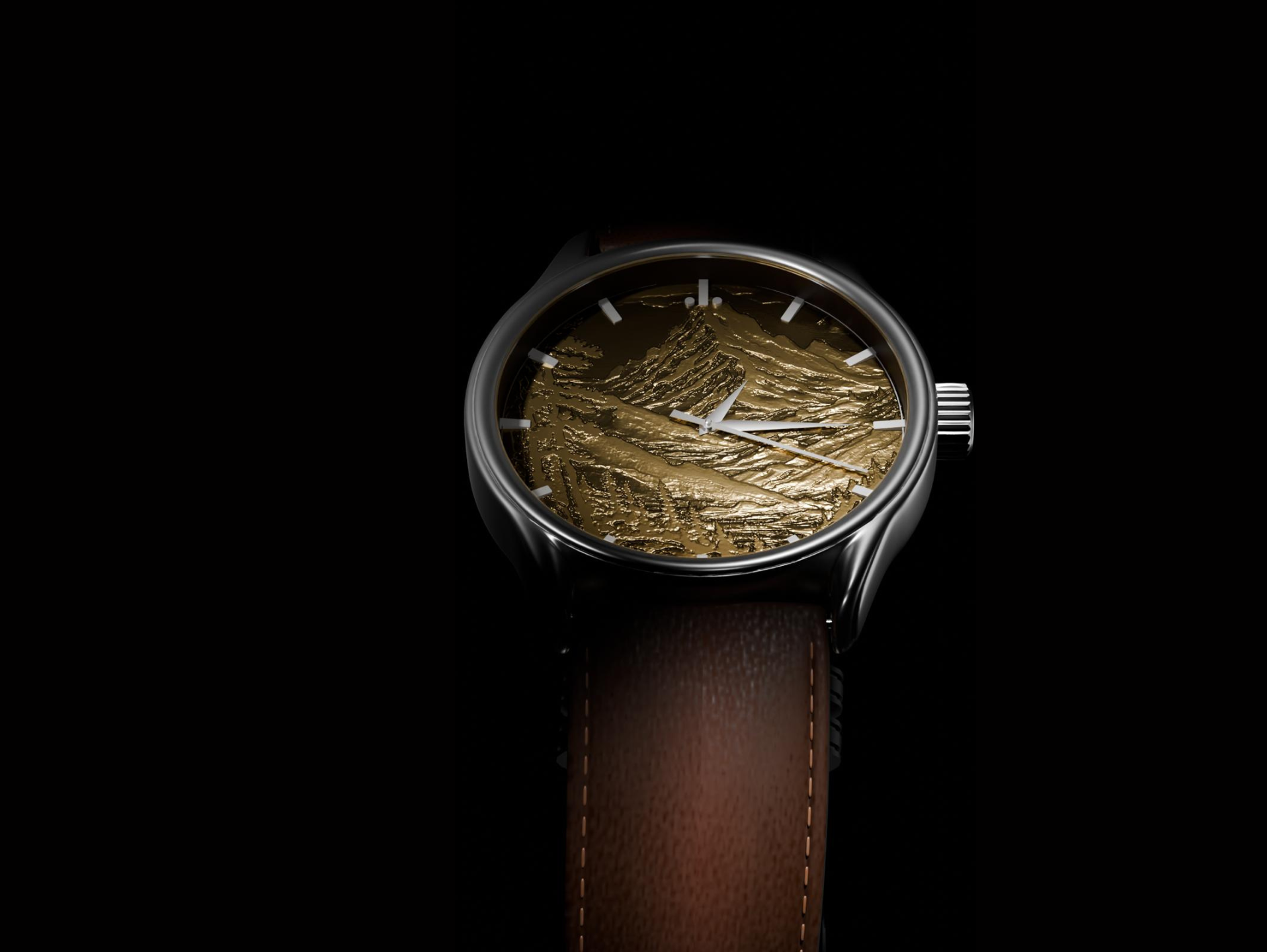 Alta Tellus luxury watch turning slowly – Swiss movement, laser-finished detail, minimalist design from Dutch brand Lawton Timepieces.